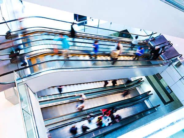Smoke curtain installation above an escalator