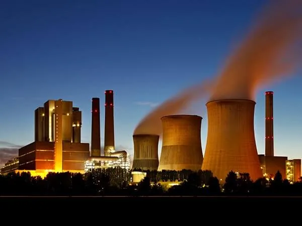 Power plant at dusk — a mission critical facility fire curtain application
