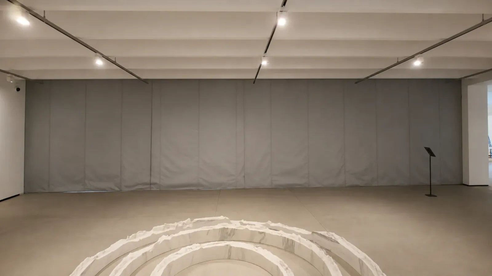 Deployed SD240GS fire protective smoke curtain sealing a gallery opening